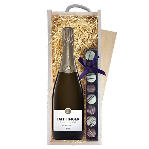 Taittinger Brut Vintage 2016 Champagne 75cl & Truffles, Wooden Box